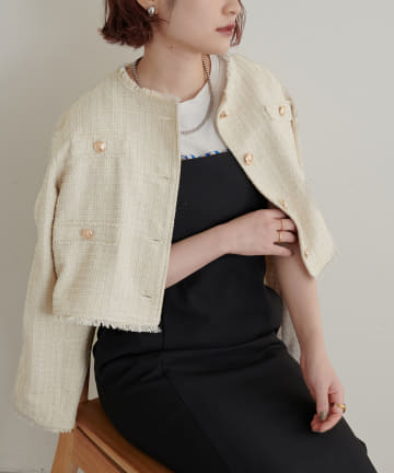 natural couture(ナチュラルクチュール) WEB限定カラーあり/セットアップ着用可/アソート釦ツイードジャケット