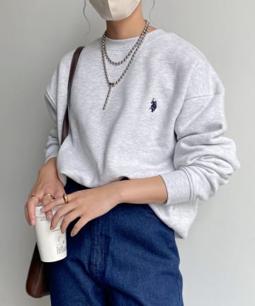 【U.S.POLO.ASSN.】1ポイント刺繍 裏起毛クルーネックスウェット