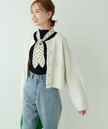 natural couture(ナチュラルクチュール) いろいろ編みショートツイードジャケット