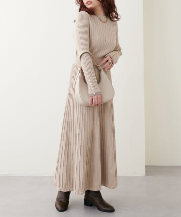 natural couture(ナチュラルクチュール) WEB限定カラーあり/ワイドリブお上品ニットワンピース