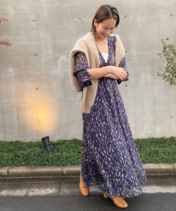 ハイウエスト切替プリントドレス