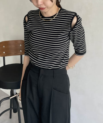 OUTLET(アウトレット) 【CAPRICIEUX LE'MAGE】肩スリットボーダーＴシャツ