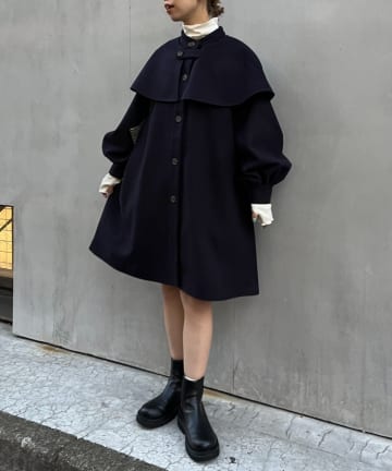 【SETアイテム】ケープ付きニットメルトンミドルコート