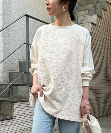 Jena espace merveilleux(ジェナ エスパスメルヴェイユ) 【異素材デザインが素敵】2WAYツイードプルオーバー