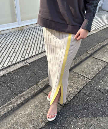 【美シルエット】リブニットラインスカート