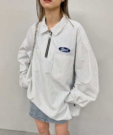 WHO’S WHO gallery(フーズフーギャラリー) COOPER FACTワッペンストライプハーフジップビッグシャツ