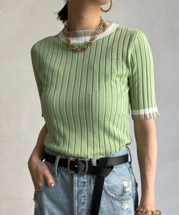 DOUDOU(ドゥドゥ) 【WEB限定】配色リブ5分袖