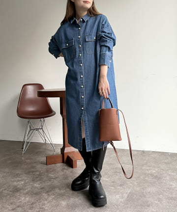 prose verse(プロズヴェール) パールボタンデニムシャツワンピ