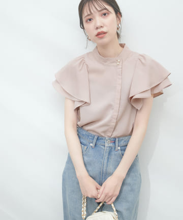 natural couture(ナチュラルクチュール) 新色追加 / WEB限定 / ラッフルフリルフロントアシメブラウス