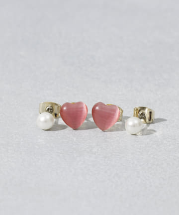 パールハートピアス4個セット