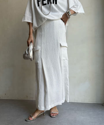 DOUDOU(ドゥドゥ) 【WEB限定】シワ加工カーゴスカート