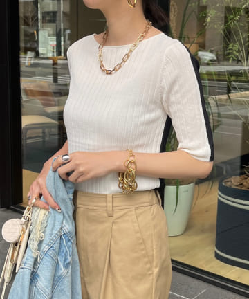 DOUDOU(ドゥドゥ) 【WEB限定】5分袖配色2WAYリブニット