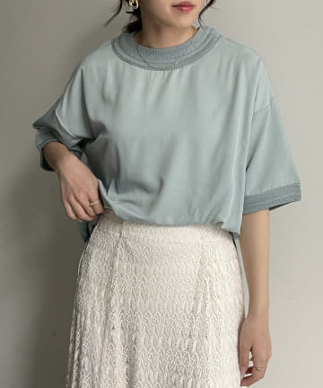 Thevon.(ゼヴォン) 柄リブドッキングブラウス