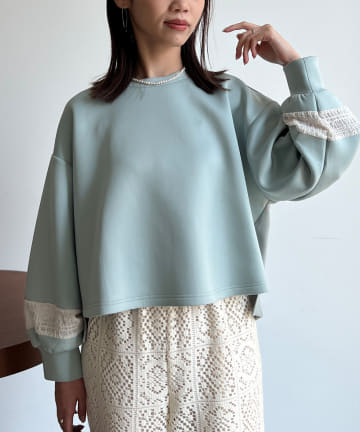 Chez toi(シェトワ) 袖シアーJQ切替ボンディング×リップルプルオーバー