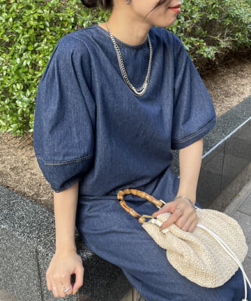 Thevon.(ゼヴォン) 【2サイズ展開】フリンジデニムパフスリーブナローワンピース