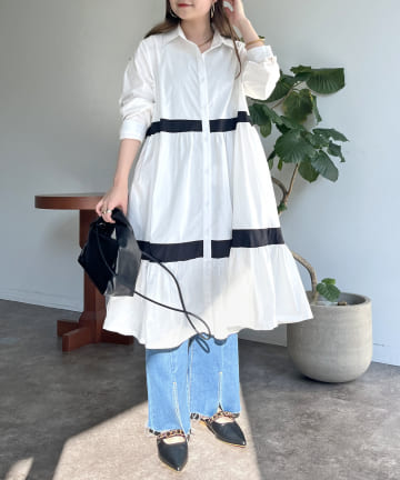 prose verse(プロズヴェール) バイカラーティアードシャツワンピース