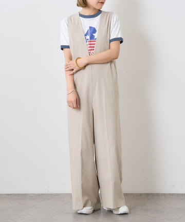 OUTLET(アウトレット) 【Omekashi】ストレッチノースリーブオールインワン