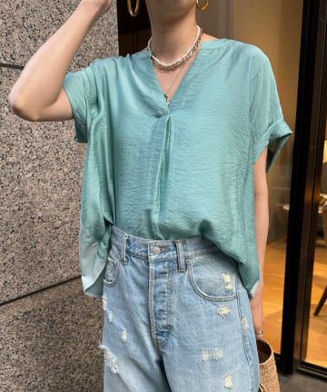 DOUDOU(ドゥドゥ) 【新色追加】異素材切替ブラウス