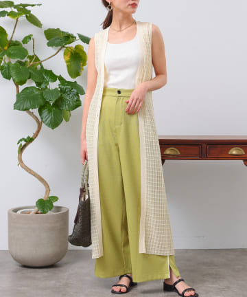 Chez toi(シェトワ) チェック編みシアーニットロングジレ