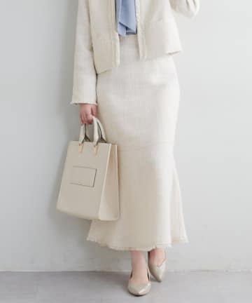 natural couture(ナチュラルクチュール) ハレの日/WEB限定サイズ/ セットアップ可/裾フリンジ切替ツイードスカート