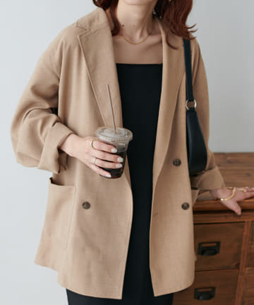 テックリネンWブレストテーラードシャツジャケット