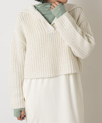 OUTLET(アウトレット) 【Omekashi】ラメ畦ビッグカラーショートニット