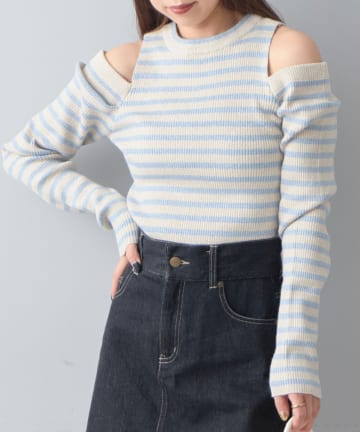 OUTLET(アウトレット) 【Chico】ラメ肩開きリブニット