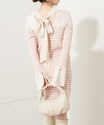 OUTLET(アウトレット) 【Chico】BACKリボンボーダーミニワンピース