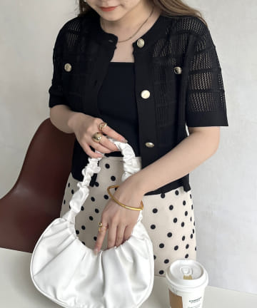 prose verse(プロズヴェール) 金ボタン半袖メッシュカーディガン