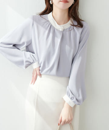 natural couture(ナチュラルクチュール) WEB限定 / パールポイントバイカラーブラウス