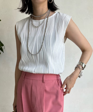 DOUDOU(ドゥドゥ) 【WEB限定】ナミ柄ノースリーブトップス