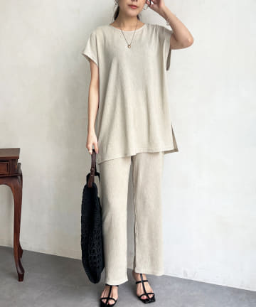 Chez toi(シェトワ) カット楊柳チュニックプルオーバー×パンツ