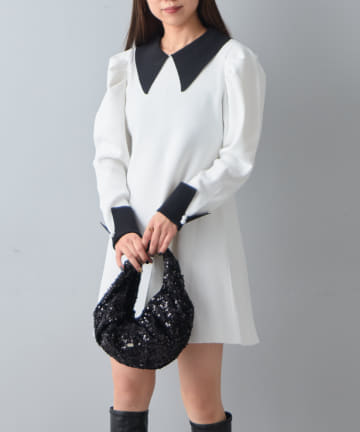 OUTLET(アウトレット) 【Chico】配色衿リブニットミニワンピース