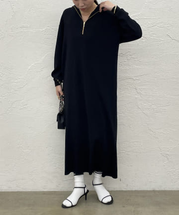 【Loungedress】ハーフZIPニットワンピース