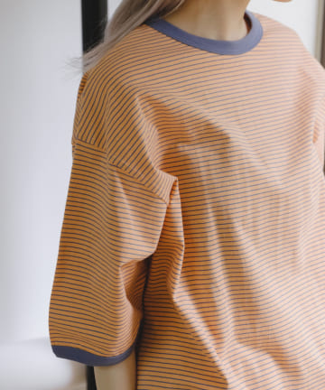 【WHIMSIC】DRAWSTRING BORDER TRIM T-SHIRT