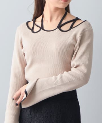 OUTLET(アウトレット) 【Chico】ホルターネックリブニット