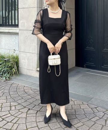 prose verse(プロズヴェール) 【ON・OFF使える】チュールスリーブハートネックナローワンピース