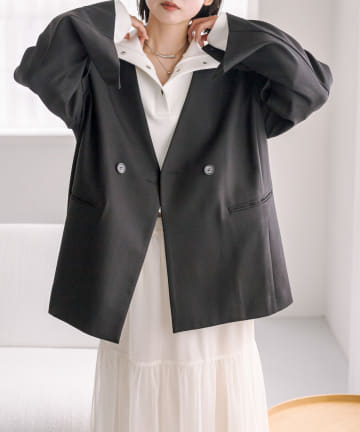 OUTLET(アウトレット) 【mystic】ノーカラー袖スリットジャケット