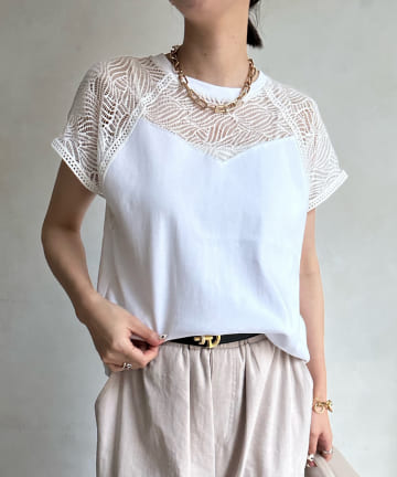 DOUDOU(ドゥドゥ) 【WEB限定】レース切替トップス