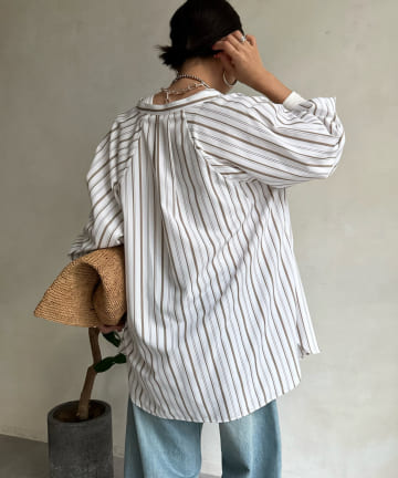 DOUDOU(ドゥドゥ) 【WEB限定】ストライプ袖リブシャツ