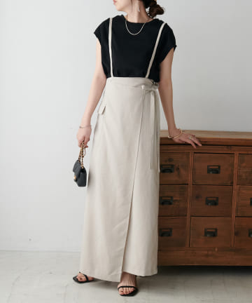 テックリネン肩紐付きラップスカート