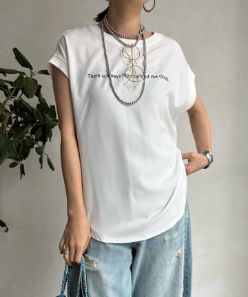 DOUDOU(ドゥドゥ) 細ロゴジョーゼットTEEブラウス