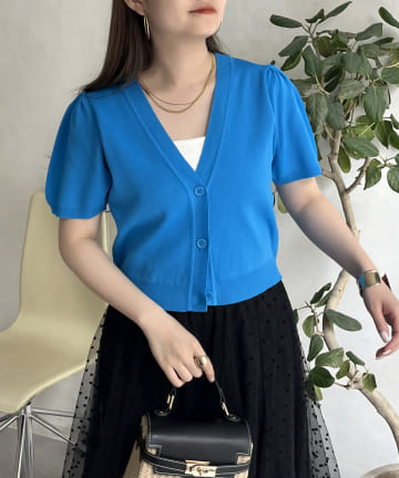 prose verse(プロズヴェール) パフスリーブVネックショート丈カーデ