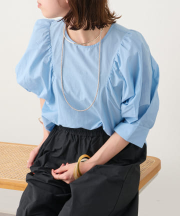 Omekashi(オメカシ) 【女性らしい上品なデザイン】半袖ボリュームスリーブブラウス