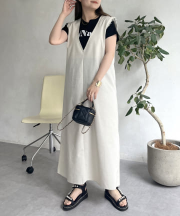 prose verse(プロズヴェール) コットンリネン深Vネックワンピース