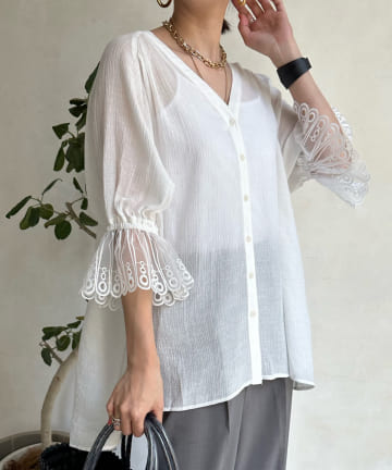 DOUDOU(ドゥドゥ) 【WEB限定】カフスレースシャツ