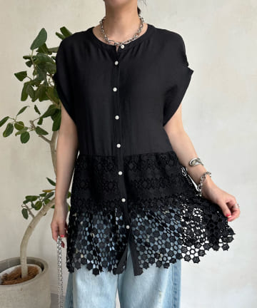 DOUDOU(ドゥドゥ) 【WEB限定】レース切替ティアードシャツ