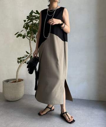 DOUDOU(ドゥドゥ) 【WEB限定】バイカラーワンピース