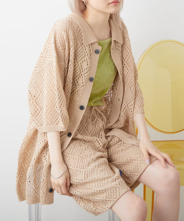 【WHIMSIC】MESH JACQUARD KNIT SHIRT