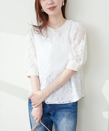 natural couture(ナチュラルクチュール) 配色使いレースブラウス